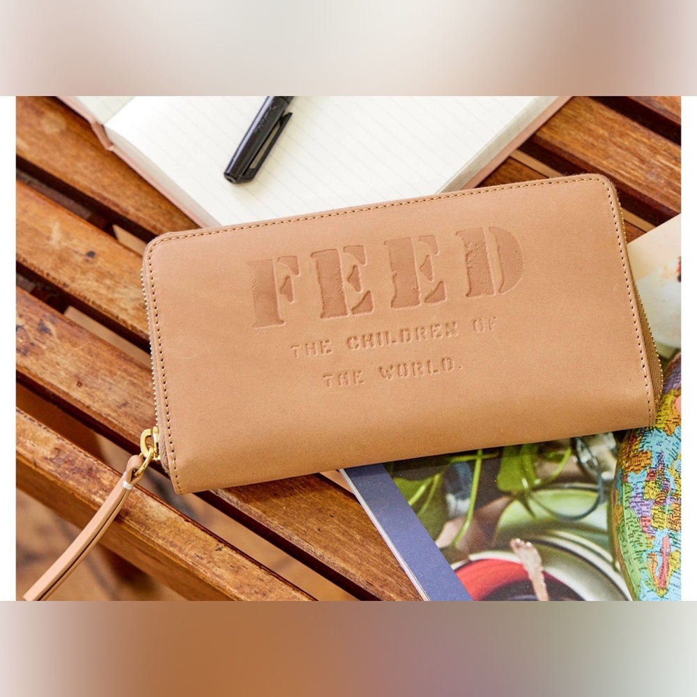 FEED Tan Zip-Around Wristlet Wallet